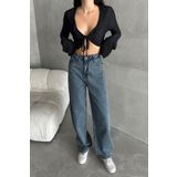 DAMGA JEANS Kadın Yüksek Bel PalazzoChic Bol Paça Baggy Mavi Kot Pantolon