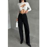 DAMGA JEANS Kadın Yüksek Bel PalazzoChic Bol Paça Baggy Siyah Kot Pantolon