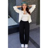 Damga Kadın Günlük Premium Bol Yazlık Siyah Keten Pantolon - 4XL