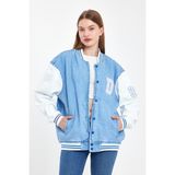 Damga Kadın Jeanvibe Oversize Pamuklu Rahat Kot Kolej Ceket Buz Mavi
