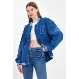 Damga Kadın Jeanvibe Oversize Pamuklu Rahat Kot Kolej Ceket Mavi