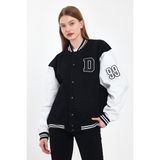 Damga Kadın Jeanvibe Oversize Pamuklu Rahat Kot Kolej Ceket Siyah-Beyaz - Siyah - Beyaz - XL