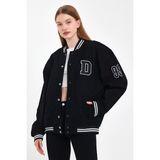 Damga Kadın Jeanvibe Oversize Pamuklu Rahat Kot Kolej Ceket Siyah