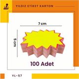 Damga Market 100 Adet 5 × 7 cm Sarı Yıldız Karton Etiketi 230 gr Kağıt Gramajı ile Mağaza ve Süpermarket Kullanımı