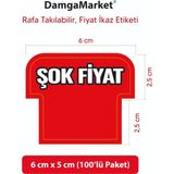 Damga Market Kırmızı Şok Etiketi Kartı Market, Mağaza, Bakkal, Raf ve Etiketi 6X5CM 100'LÜ Paket