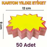 Damga Market Sarı Yıldız Karton Etiketi 9X12 cm 50 Adet Mağaza Bakkal ve Süpermarket Boş Yıldız Etiketi