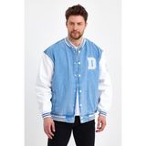 Damga Oversize Renk Bloklu Kot Kolej Mont Buz Mavi Erkek Pamuklu Rahat Tasarım - 2XL