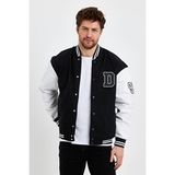 Damga Oversize Renk Bloklu Kot Kolej Mont Siyah - 2XL