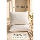 DAMIEN 2 Adet Bambu Lüks Sıvı Geçirmez Yastık Alezi | 50x70cm Su Geçirmez Jakarlı Yastık Alezi 2'li Set
