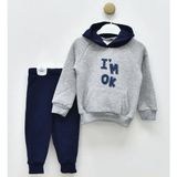 Damla 24355DM Erkek Bebek I'm Ok Baskılı Kapüşonlu Gri Eşofman Takımı - 9 - 12 Ay
