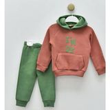 Damla 24355DM Erkek Bebek I'm Ok Baskılı Kapüşonlu Kiremit Eşofman Takımı - 9 - 12 Ay
