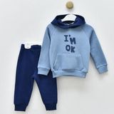 Damla 24355DM Erkek Bebek I'm Ok Baskılı Kapüşonlu Mavi Eşofman Takımı - 6 - 9 Ay