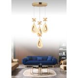 Damla-4lu-GOLD 3 Renk LED ISIKLI SALON MUTFAK OTURMA ODASI ANTRE AVİZE