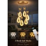 Damla-6li GOLD 3 Renk LED ISIKLI SALON MUTFAK OTURMA ODASI ANTRE AVİZE