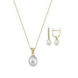 Damla Doğal İnci Kolye Küpe İkili Set (Sarı)