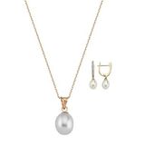 Damla Doğal İnci Küpe Kolye İkili Set (Rose)
