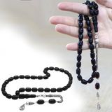 Damla Kehribar Tesbih - 925 Ayar Kral Zincir Püsküllü - Koyu Kırmızı Renk - Kapsül Kesim