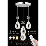 DAMLA KROM 4LÜ 3 Renk LED ISIKLI SALON MUTFAK OTURMA ODASI ANTRE AVİZE