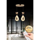 Damla Model 2'li Gold Kumandalı 3 Renk Modu Ledli Kristal Taşlı Modern Salon Mutfak Oturma Odası LED Avize