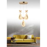 Damla Model 3'lü Gold 3 Renk Modu Ledli Kristal Taşlı Modern Salon Mutfak Oturma Odası Led Avize Gold