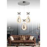 Damla Model 3'lü Krom 3 Renk Modu Ledli Kristal Taşlı Modern Salon Mutfak Oturma Odası Led Avize Krom