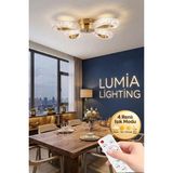 Damla Model 4"lü Gold Kumandalı 3 Renk Modu Ledli Modern Plafonyer Salon Mutfak Çocuk Yatak Odası LED Avize - Altın