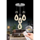 Damla Model 4'lü Gümüş Kumandalı 3 Renk Modu Ledli Kristal Taşlı Modern Salon Mutfak Oturma Odası LED Avize