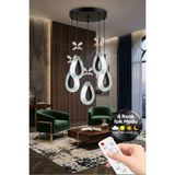 Damla Model 5"li Siyah Kumandalı 3 Renk Modu Ledli Kristal Taşlı Modern Salon Mutfak Oturma Odası LED Avize