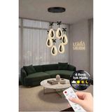 Damla Model 6'lı Gümüş Kumandalı 3 Renk Modu Ledli Kristal Taşlı Modern Salon Mutfak Oturma Odası LED Avize - Siyah