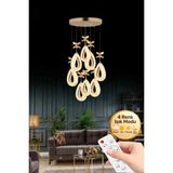 Damla Model 8'li Gold Kumandalı 3 Renk Modu Kristal Taşlı Modern Salon Mutfak Oturma Çocuk Odası LED Avize - Altın