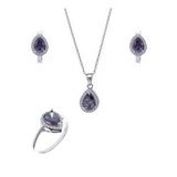 Damla Model Mistik Topaz Taşlı 925 Ayar Gümüş Kadın Üçlü Set
