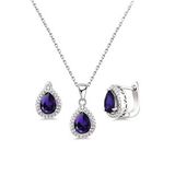 Damla Model Safir Mavisi Zirkon Taşlı Gümüş Kadın Kolye Küpe Seti