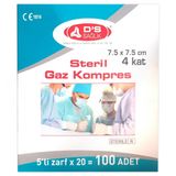 Damla Sağlık Steril Gaz Kompres 7,5 × 7,5 5'Li Zarf - 100'Lü Paket