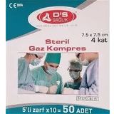Damla Sağlık Steril Gaz Kompres 7,5 × 7,5 5'li Zarf - 50'li Paket