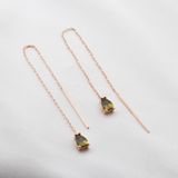 Damla Yeşil Zirkon Taş Rose Gold Kaplama Gümüş Zincir Küpe