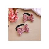 damlakidsmoda Kız çocuk fiyonk toka 2 li pembe glitter lastik toka