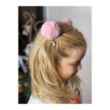 damlakidsmoda Peluş Tüylü Pudra Pembe Büyük Ponpon 2 Li Toka Seti Metal Pens