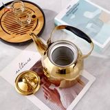 DAMMERUN Gold Süzgeçli Paslanmaz Çelik Çaydanlık ve Bitki Çayı Demliği 2 Litre - Kapağa Oturan Kolay Çıkarılabilir Süzgeç