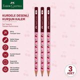 Danacı Kırtasiye Faber-Castell Cherry Desenli Kurşun Kalem 3 Adet 2b Yuvarlak Gövde - Kırmızı