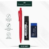 Danacı Kırtasiye Faber-Castell Tri Click Soft Retro 0,7 Kırmızı Versatil Kalem+0,7 Uç+Orta Boy Sınav Silgisi