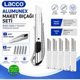 Danacı Kırtasiye Lacco Alumunex Maket Bıçağı 1 Adet + 5 Kutu 18 mm Yedek Uç Alüminyum Gövde Kesici Seti - Gri