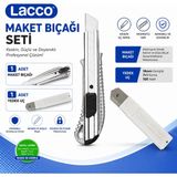 Danacı Kırtasiye Lacco Alumunex Maket Bıçağı Seti 1 Maket Bıçağı + 1 Yedek Uç 18 mm Alüminyum Gövde Profesyonel Kesici - Gri
