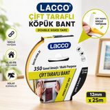 Danacı Kırtasiye Lacco Çift Taraflı Köpük Bant 12 mm x 25 M Güçlü Yapışkanlı Montaj Bandı Çok Amaçlı Beyaz 1 Adet - Çok Renkli