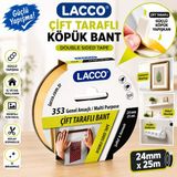 Danacı Kırtasiye Lacco Çift Taraflı Köpük Bant 24 mm x 25 M Güçlü Yapışkanlı Montaj Bandı Çok Amaçlı Beyaz 1 Adet - Çok Renkli