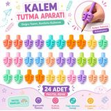 Danacı Kırtasiye Pastel Renk Kalem Tutma Aparatı 24 Adet Ergonomik Silikon Kalem Tutucu Yazı Düzeltici Çocuk ve Öğrenci Için - Çok Renkli