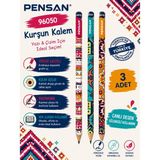 Danacı Kırtasiye Pensan 96050 Kültürel Desenli Hb Kurşun Kalem Yazı ve Çizim Kalemi Okul Kırtasiye 3 Adet - Çok Renkli