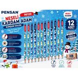 Danacı Kırtasiye Pensan 96120 Kardan Adam Desenli Hb Kurşun Kalem Yazı ve Çizim Kalemi Okul Kırtasiye 12 Adet - Çok Renkli