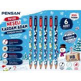 Danacı Kırtasiye Pensan 96120 Kardan Adam Desenli Hb Kurşun Kalem Yazı ve Çizim Kalemi Okul Kırtasiye 6 Adet - Çok Renkli