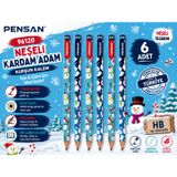 DANACI KIRTASİYE Pensan 96120 Kardan Adam Desenli HB Kurşun Kalem Yazı ve Çizim Kalemi Okul Kırtasiye 6 Adet ST12536