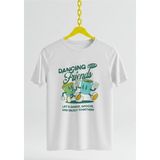 Dancing With Friend Baskılı Retro Vintage Oversize Bisiklet Yaka Pamuklu Kadın ve Erkek Tshırt - Beyaz - XL